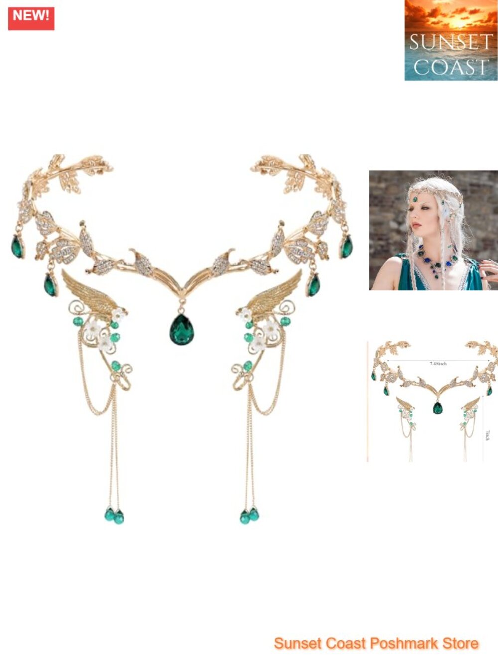 Adjustable Fairy Crown and Elf Ear Cuffs Set for Women Cosplay Renaissance